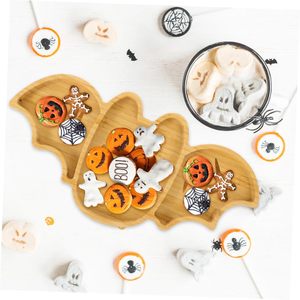 Plato de cena con forma de murciélago de bambú, 33x16cm, para niños, bandeja de comida para fiesta de Halloween, plato creativo de madera para servir - Product Image 4