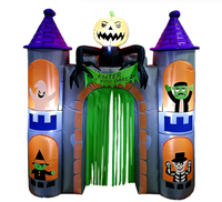 Arche gonflable de château hanté d'Halloween de 2,4 m avec citrouille, fantôme et pierre tombale LED pour décoration de bienvenue de fête en extérieur