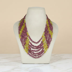 Collier de perles en rubis naturel et pierres précieuses jaunes - Product Image 1
