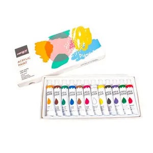 Fournitures d'art Set de peinture acrylique 12 couleurs 12ml Set tout compris pour débutants artistes adultes Qualité Couleurs intenses personnalisables