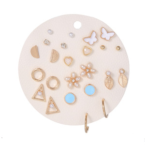 Fashion Stud <b>Earrings</b> Set 12 Pairs Geometric Flower Pearl Diamond For Women Gift Zinc Alloy Steel <b>Post</b> Claw Setting - Product Image 5