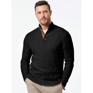2025 hommes câble tricot pull pull décontracté à manches longues col montant bouton grande taille Anti-rides tricoté pull motif - Product Image 6