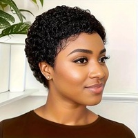 Perruque Courte Brésilienne Bouclée Pixie sans Colle, Cheveux Humains, Fabriquée à la Machine, sans Dentelle, pour Femmes Noires