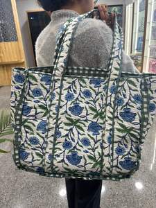 Sac fourre-tout en coton fait main, sac de shopping/sacs à bandoulière, sac matelassé pour femme, sac de voyage week-end, sacs de transport - Product Image 3