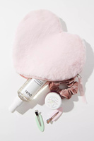 Logo personnalisé rose en forme de coeur fermeture éclair moelleux Teddy tissu cosmétique maquillage maquillage trousse de toilette lavage pochette de voyage