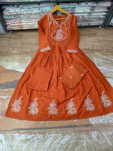 Elegant Rust Orange Embroidered Anarkali <b>Suit</b> Set for <b>Women</b> 3 Piece Gown with Dupatta Festive <b>Wedding</b> Party Wear - Product Image 3