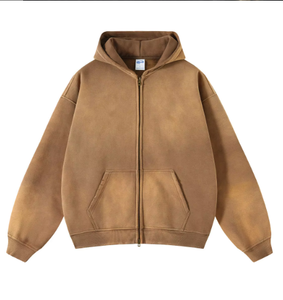 Logo personnalisé de qualité supérieure Coton brodé Sweats à capuche zippés Logo personnalisé Fabricants Vintage Wash Print Acid Wash Hoodie - Product Image 5