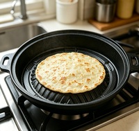 Poêle à frire en fonte pré-culottée antiadhésive de 28 cm, personnalisable, avec surface grillée surélevée pour tortillas, fajitas, crêpes, compatible four