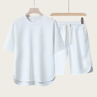 Costume à manches courtes avec logo personnalisé, motif brodé, col rond, t-shirt haut de gamme à manches courtes de couleur unie pour hommes