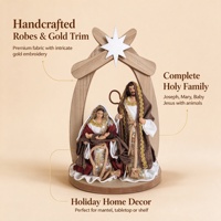 Crèche en résine artisanale, figurines de Noël décoratives et de collection, ensemble de 3 pièces, Sainte Famille marron et dorée dans le berger