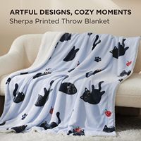 Couverture Sherpa tissée en gros d'usine, épaisse et chaude, motif chat en peluche pour adulte, taille standard, personnalisable, lavable en machine