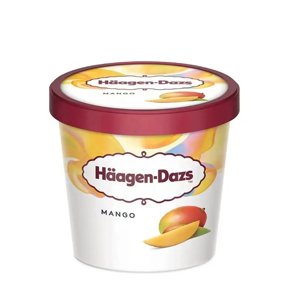 Venta al por mayor personalizado reciclable comercial para llevar embalaje para postre Haagen Dazs sabor agrio espesado tazas de helado