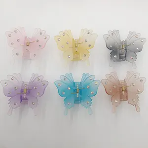 Fashion WOmen Girls Spring Color Rhinestone Butterfly Plastic Hair Claws Clip