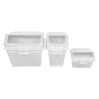 Poubelle commerciale d'ingrédients de stockage d'étagère avec couvercle et pelle poubelle à riz pour cuisine mobile à dessus oblique blanc avec couvercle coulissant et pelle