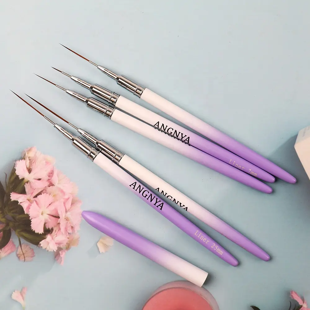 7/15/20/25/30mm logo personnalisé violet Extra Fine Liner brosses synthétique Nylon cheveux Nail Art Liner brosse