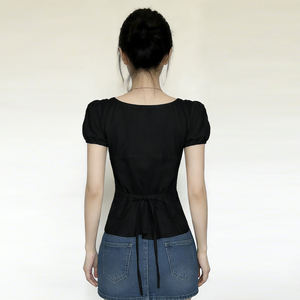 Chemise pour femme, nouvelle collection coréenne 2025, vente chaude, chemisier mignon et féminin, couleur unie, détail plissé, boutons, coupe ajustée, décontracté, vente en gros OEM - Product Image 6