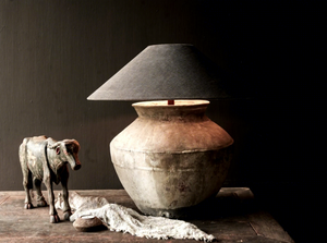 Lampe de table vintage en forme de pot à eau, faite à la main, en céramique contemporaine, avec abat-jour en tissu, pour salon, chambre, décoration intérieure, Diwali - Product Image 3