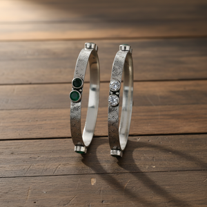 Ensemble de bijoux en argent 925 gravé à la main, de style classique, avec bracelet et bague en cristal naturel bicolore, beauté exquise - Product Image 2