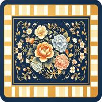 Tapis de table de mahjong de style américain, imprimé floral vintage dessiné à la main, bordure rayée, dos en caoutchouc antidérapant, carré, durable, respectueux de l'environnement