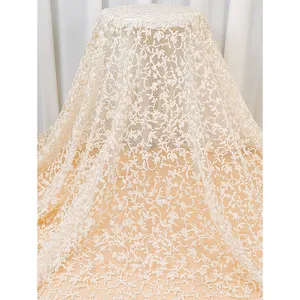 embroidered tulle lace fabrics mesh for dress floral embroidered tulle lace fabric golden supplier embroidery lace fabric