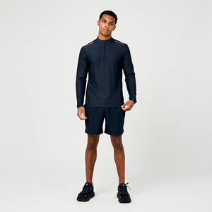 T-shirt de sport à manches longues pour homme avec fermeture éclair 1/4, séchage rapide, pour fitness et entraînement, décontracté, uni - Product Image 1