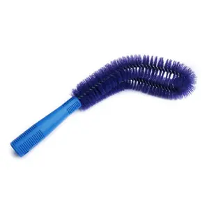 Household cleaning tool supplies plastic blue flexible bendable curved pipe brush duster with optional long handle