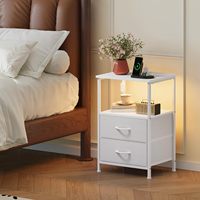 Table de chevet moderne blanche OEM avec station de charge, deux tiroirs et étagère ouverte pour chambre à coucher et salon