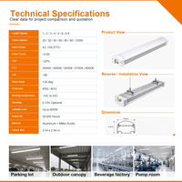 Luminaire LED Tri-Proof Personnalisé en Aluminium IP65 Certifié ETL Garantie 5 Ans Luminaire Linéaire pour Projets d'Entrepôts Commerciaux