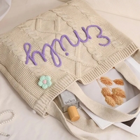 Sac fourre-tout personnalisé en crochet, sac à bandoulière tricoté sur mesure, sac de plage en tricot torsadé pour femme, cadeau pour demoiselle d'honneur