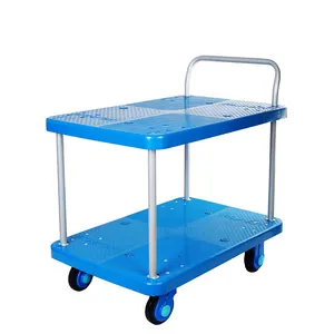 Uni-Silent 300kgs 4 wheels Cargo Trolley Double Layers Logistics Plastic Platform Trolley PLA300-T2