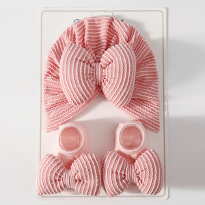 หมวกและถุงเท้าลายทางสำหรับทารกแรกเกิดหมวกป้องกันฟอนเทเนลผ้าฝ้ายอินเดีย - Product Image 6