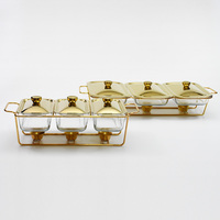 Luxuriöser Gold Glas Buffet Speisewärmer Set 3.9/4.5L Chafing Dish für Hotel, Restaurant und Party