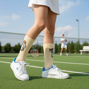 Bird and Bear Patterned Girls' Tennis Socks Breathable Seamless Nylon Custom Logo Knitted Long Ankle Length for Summer Use - Product Image 3