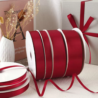 Ruban cadeau en satin écologique de luxe, série rouge unie, prêt à l'emploi pour mariage, Saint-Valentin, Noël, boîte cadeau