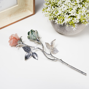 Cristal Curativo Natural en Forma de Rosa con Rama Plateada, Cuarzo Rosa/Sodalita/<span class=keywords><strong>Aventurina</strong></span> para Decoración - Product Image 5