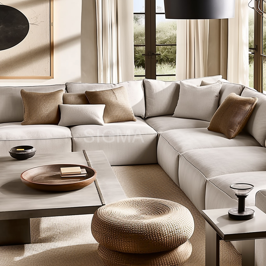 High Quality Grey Modern Villa Living Room sofa set Comfortable soft Design U shape sectional Modular Sofa