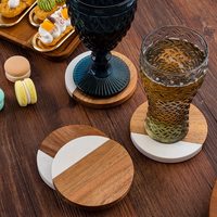 Plateau de service en bois personnalisé de forme personnalisée Dessous de verre en marbre blanc en bois d'acacia pour boissons