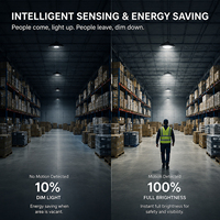 Lámpara LED UFO de Alta Potencia para Techos Altos, 48000LM, Sensor Inteligente, Regulable, Impermeable IP65, para Graneros, Garajes, Talleres Industriales