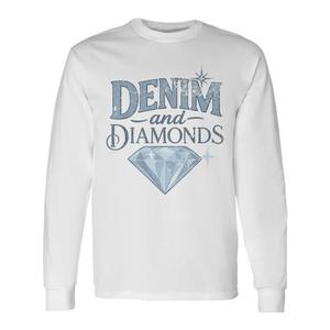 T-shirt a maniche lunghe vintage sbiadita in denim e diamanti - Product Image 1