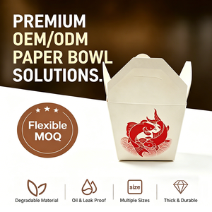 Custom Printed Disposable White <b>Cardboard</b> Package for Food Takeout Rice Chinese Noodle <b>Packing</b> Paper <b>Box</b> With Handle - Product Image 1