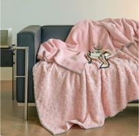 Couverture de canapé romantique de style français, luxe léger, en fourrure de lapin, motif rose, pour l'hiver, double face, épaisse