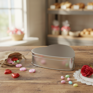 Caja de lata en forma de corazón 2,5 LT Caja de metal de caramelo en forma de corazón 233x233 x H61 mm 2,50 LT Tapa deslizante - Product Image 3