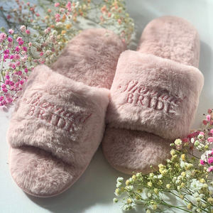Zapatillas de dama de honor de boda para mujer, pantuflas de invierno con logotipo personalizado, color rosa, para dormitorio, venta al por mayor - Product Image 6