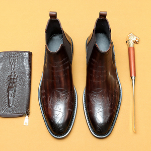 Bottes Chelsea pour hommes en cuir véritable de haute qualité, fabriquées à la main, avec lettres gravées, style britannique, pour affaires et occasions formelles - Product Image 3