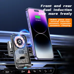 Caricabatterie per Auto Wireless in vetro trasparente da 15W supporto per telefono Auto con bloccaggio automatico per Auto caricabatterie Wireless veloce per tutti i telefoni