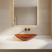 Lavabo artistique transparent ovale de luxe léger en résine colorée, petite taille, à poser sur comptoir, sans trou pour robinet