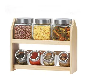 7pcs 500ml and 190ml glass food jar set with wooden lid and stand (CP170)