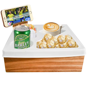 Bandeja de soporte de taza de sofá Caddy de madera de acacia de silicona suave para cama, asiento de coche, organizador de playa - Product Image 5