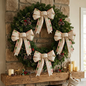 <b>Christmas</b> Printed <b>Ribbon</b> Bow Ornament Double Layer Snowflake Bow <b>Christmas</b> <b>Tree</b> Wreath Hanging Decorations - Product Image 4