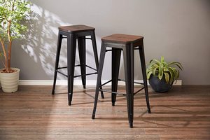 <span class=keywords><strong>Tabouret</strong></span> <span class=keywords><strong>de</strong></span> <span class=keywords><strong>Bar</strong></span> en acier inoxydable avec siège carré en bois - Product Image 3